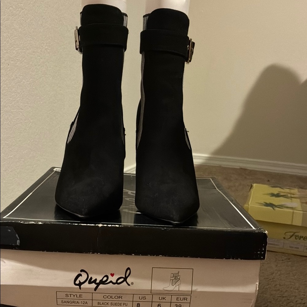 Qupid Black Ankle Booties with Buckle Detail